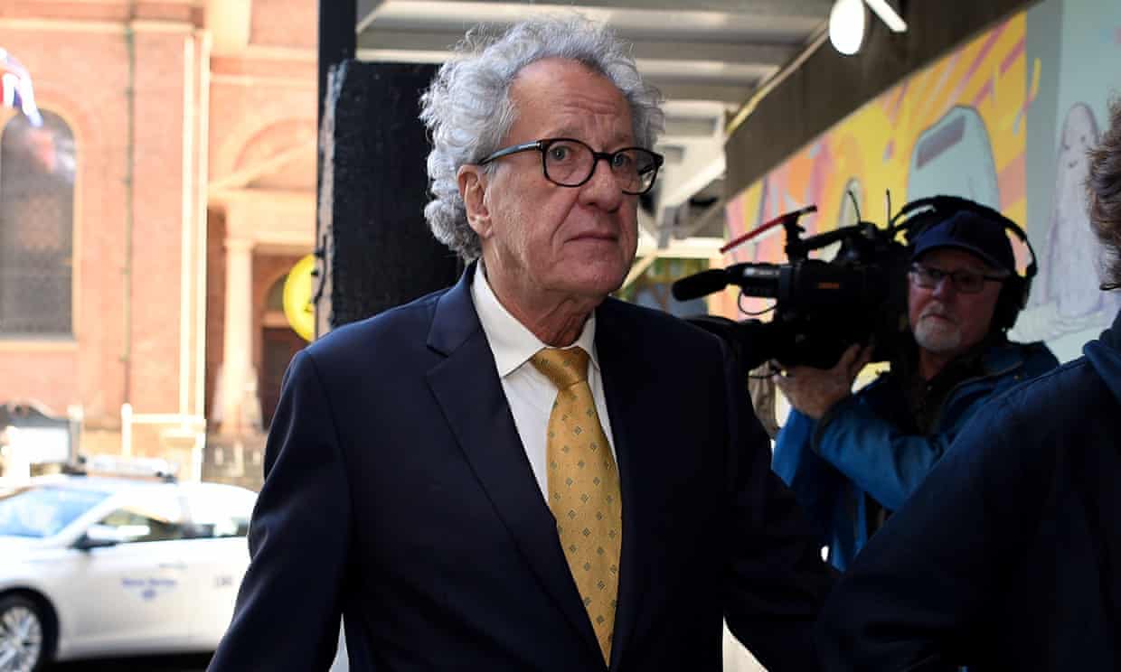 Geoffrey Rush outside the federal court in Sydney